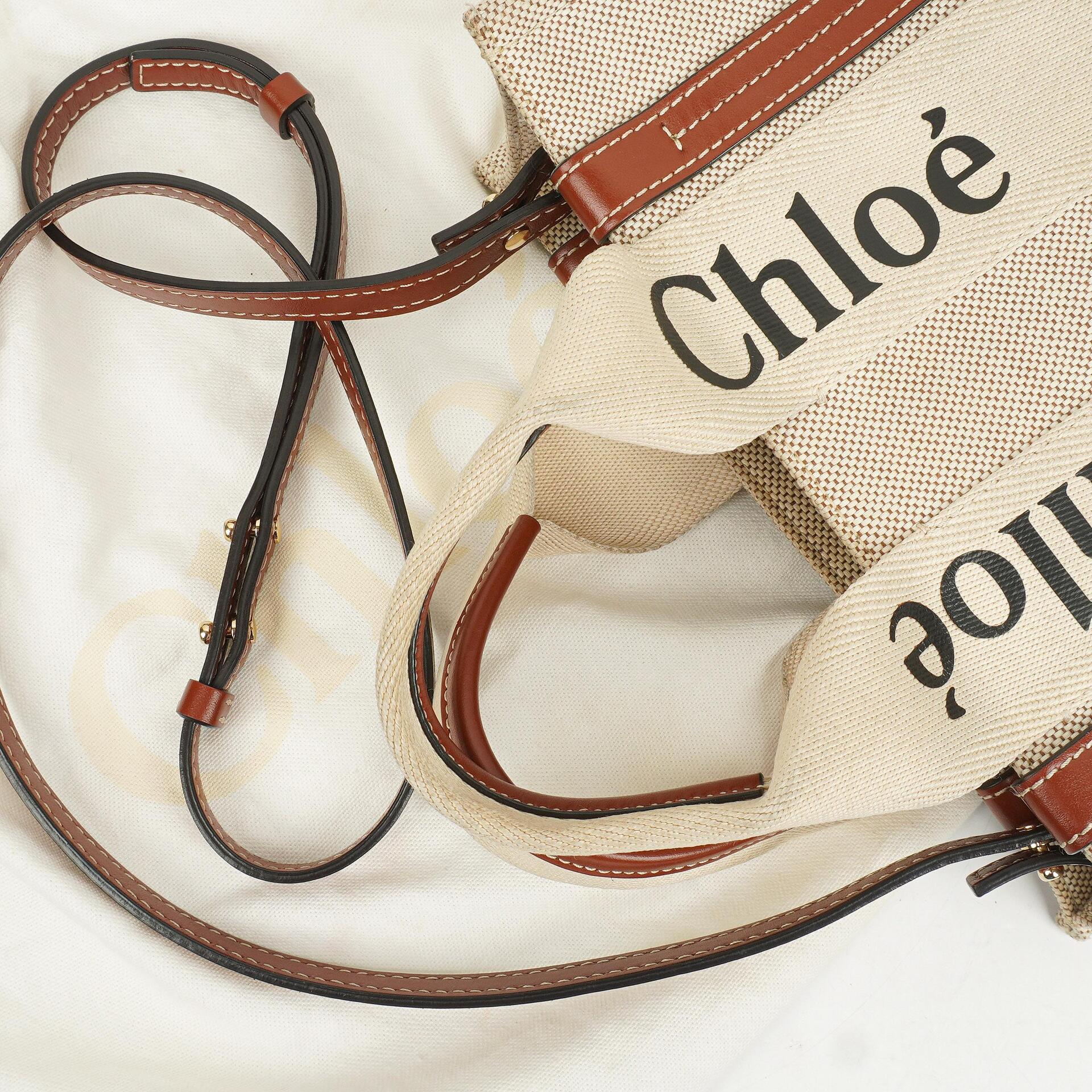 Chloé Kleine Woody Leinen Tote Bag Braun