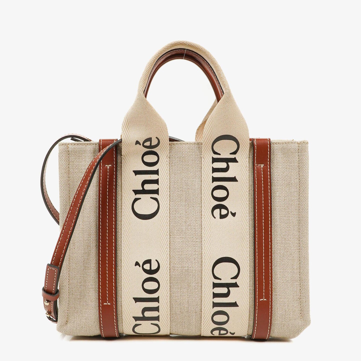 Chloe Kleine Woody Tragetasche aus Leinen in Braun