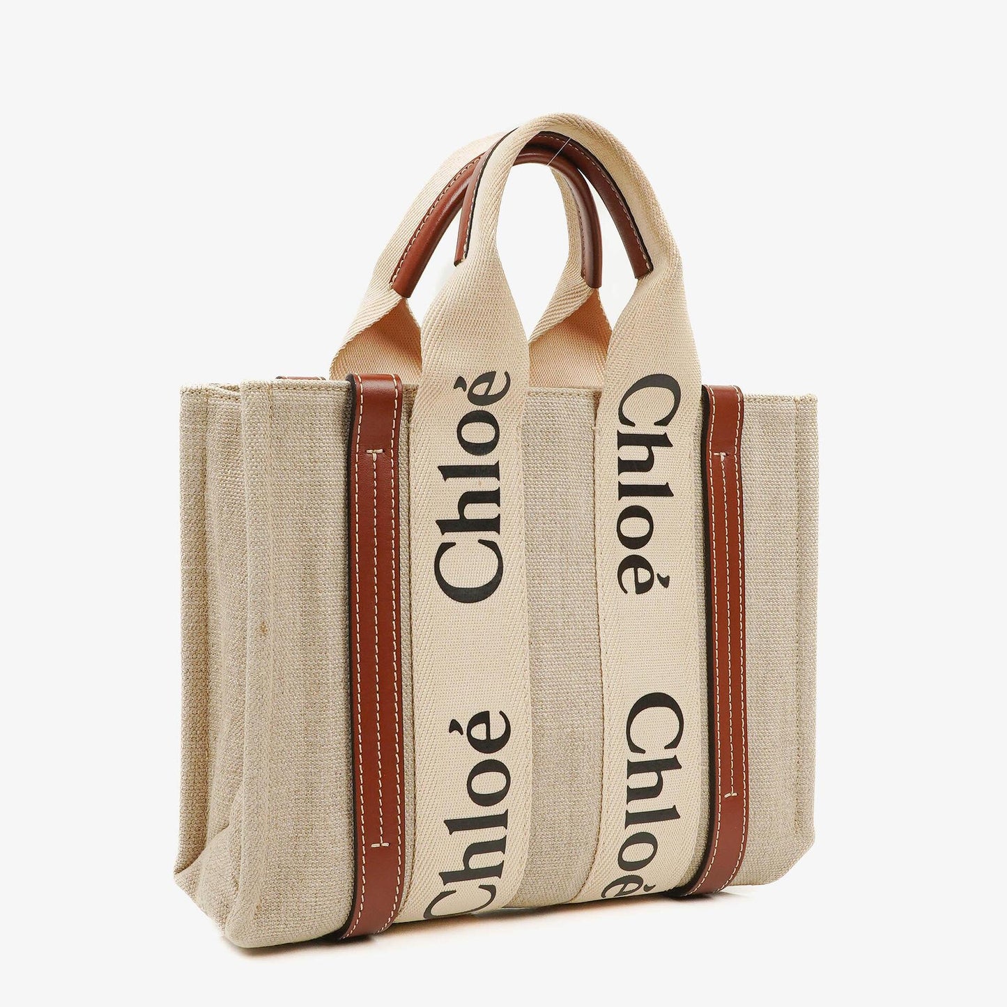 Chloe Kleine Woody Tragetasche aus Leinen in Braun