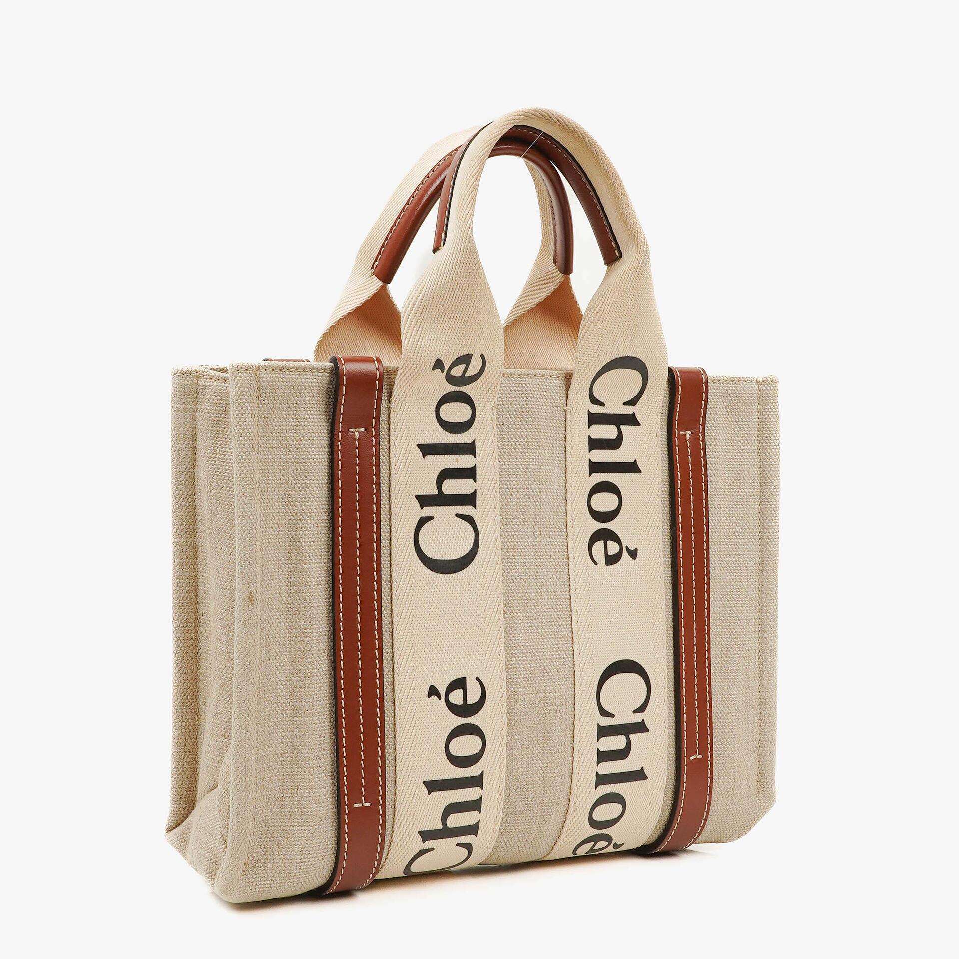Chloe Kleine Woody Tragetasche aus Leinen in Braun