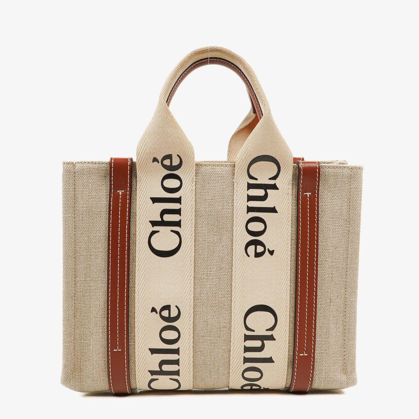 Chloe Kleine Woody Tragetasche aus Leinen in Braun