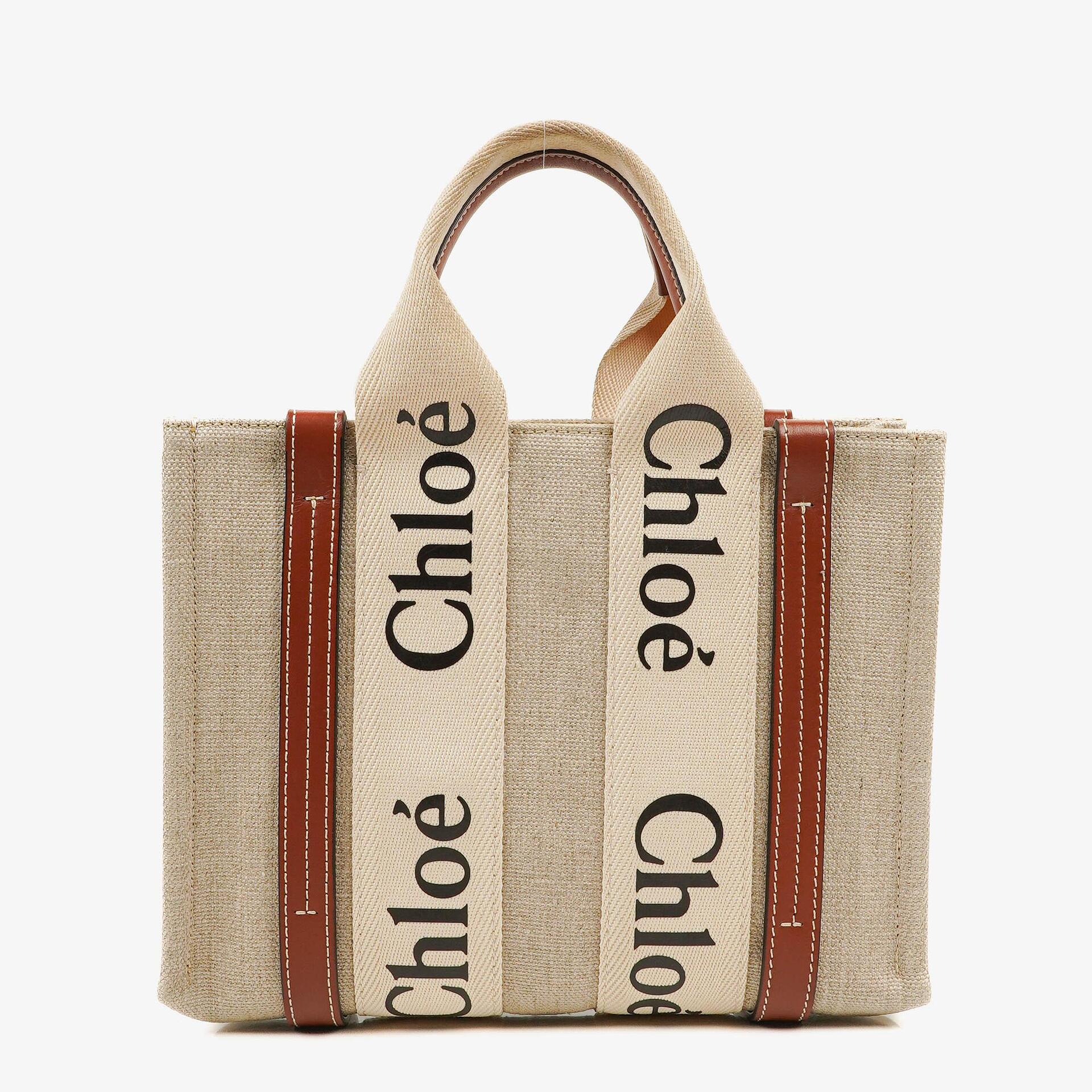 Chloe Kleine Woody Tragetasche aus Leinen in Braun