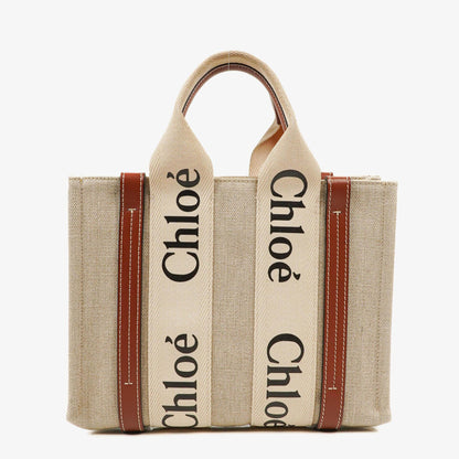 Chloe Kleine Woody Tragetasche aus Leinen in Braun