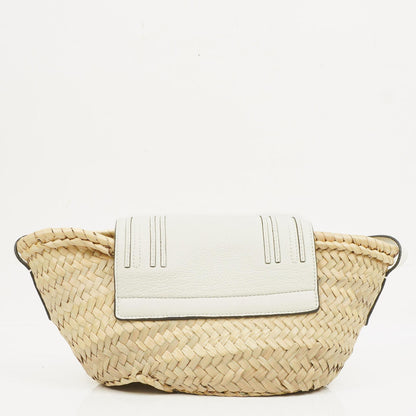 Chloe kleine Marcie Korbtasche aus geflochtenem Raffia und Leder in Weiß/Beige