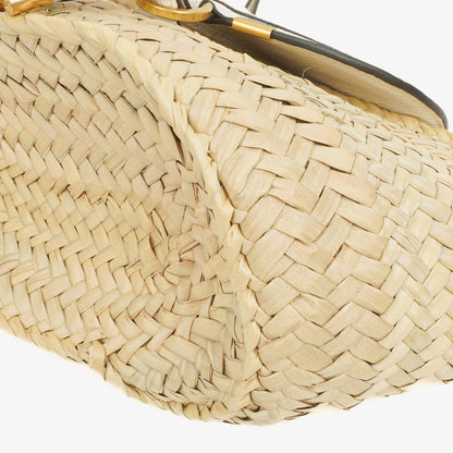 Chloe kleine Marcie Korbtasche aus geflochtenem Raffia und Leder in Weiß/Beige