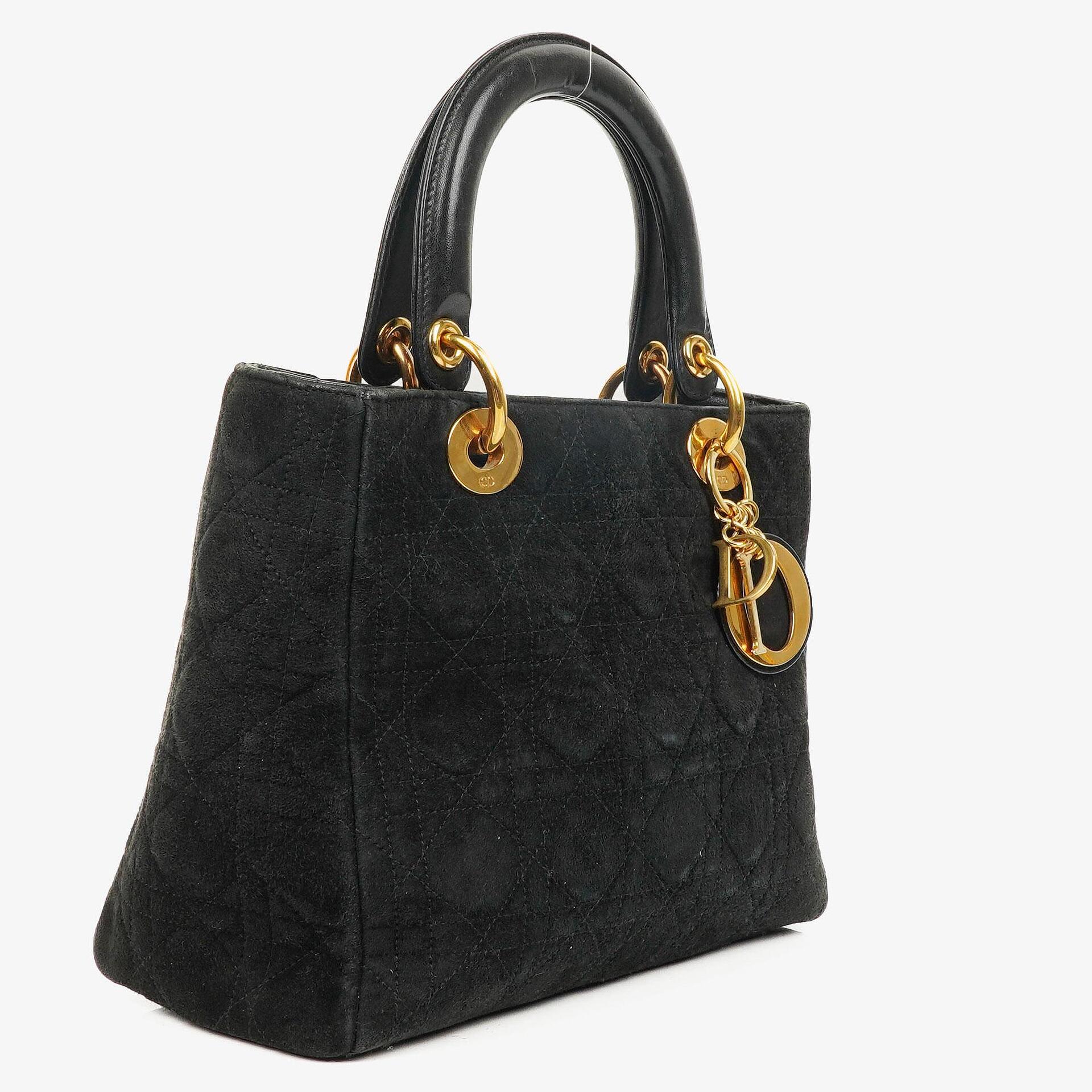 Christian Dior Lady Dior Tote Bag aus schwarzem Cannage-gestepptem Wildleder