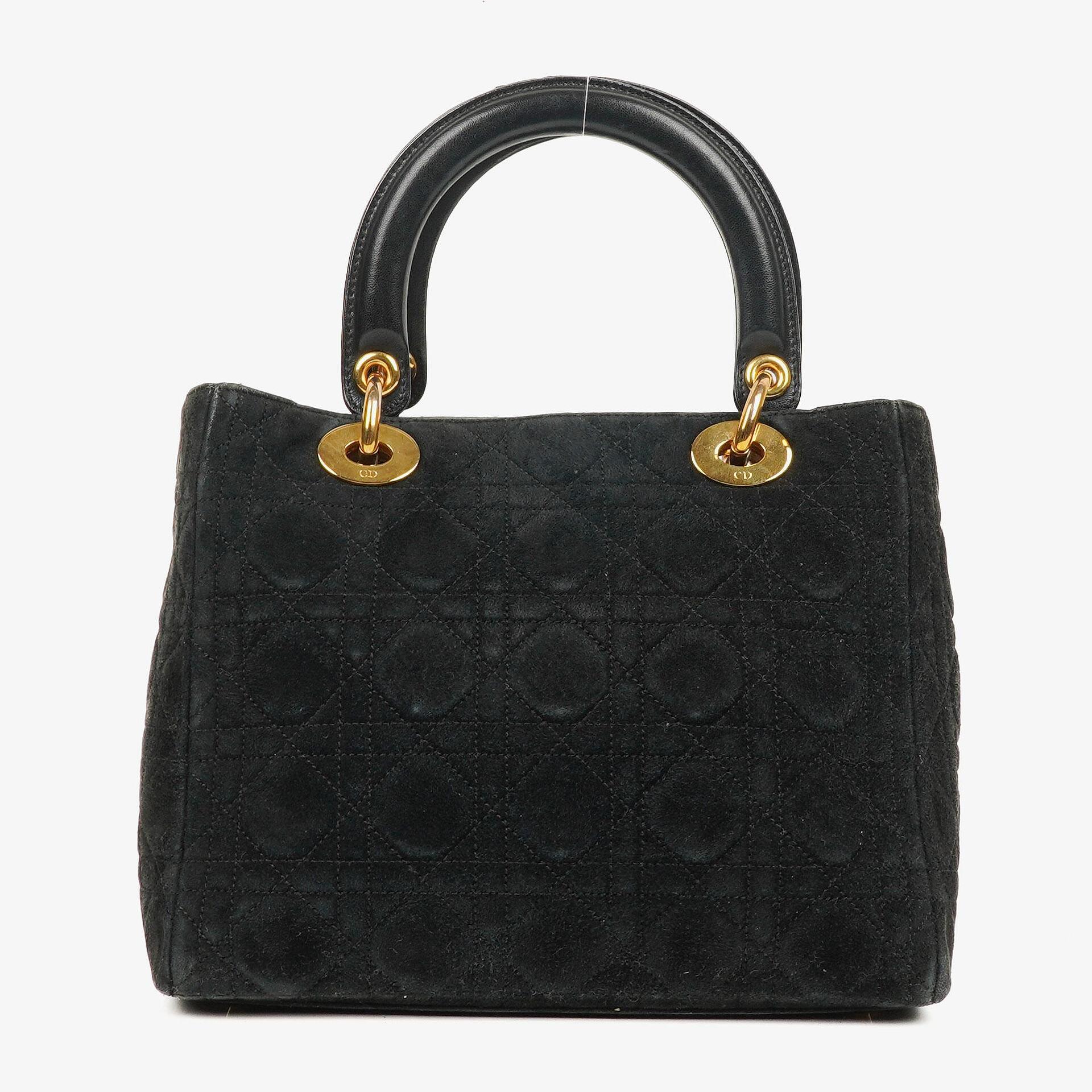 Christian Dior Lady Dior Tote Bag aus schwarzem Cannage-gestepptem Wildleder