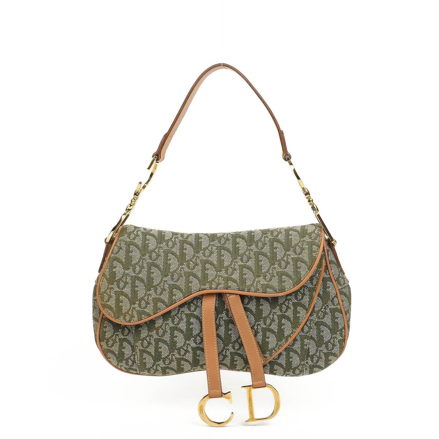 Christian Dior Double Saddle Tasche aus grünem Monogram Jacquard
