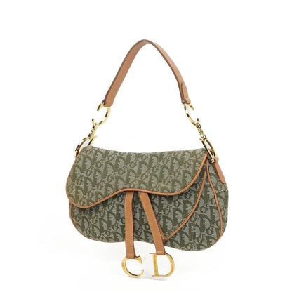 Christian Dior Double Saddle Tasche aus grünem Monogram Jacquard
