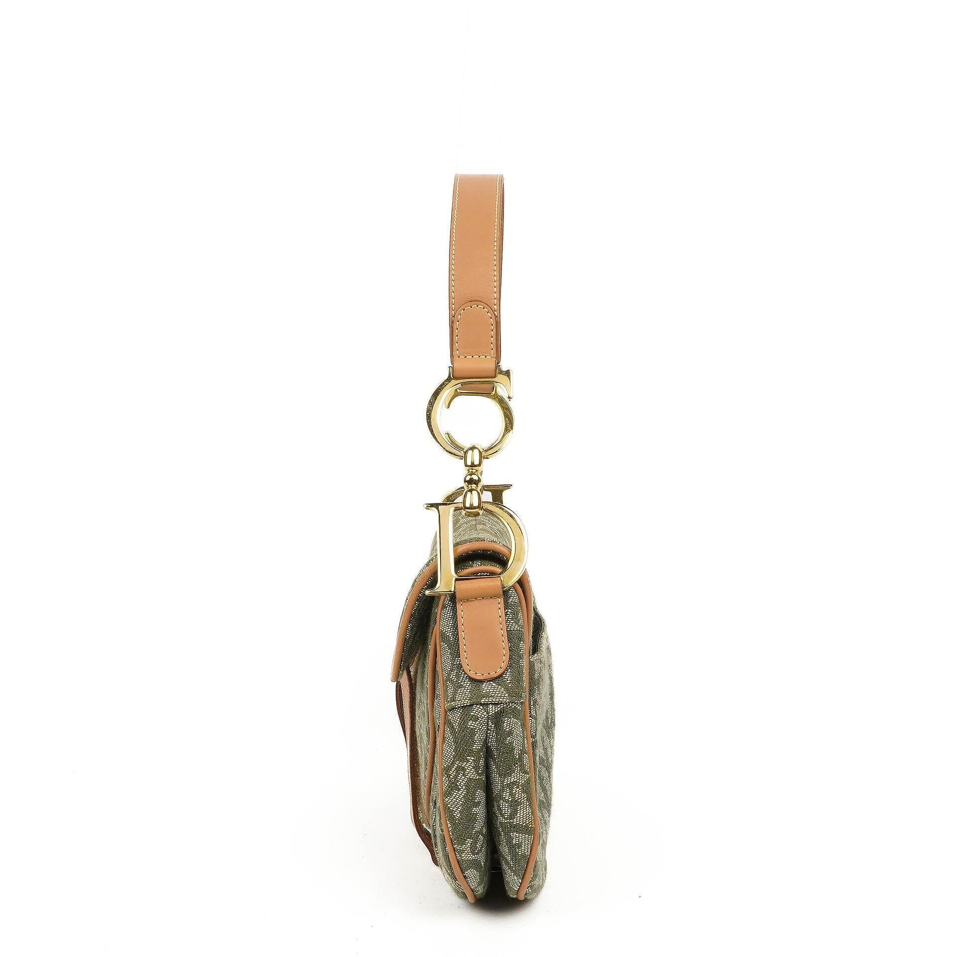 Christian Dior Double Saddle Tasche aus grünem Monogram Jacquard