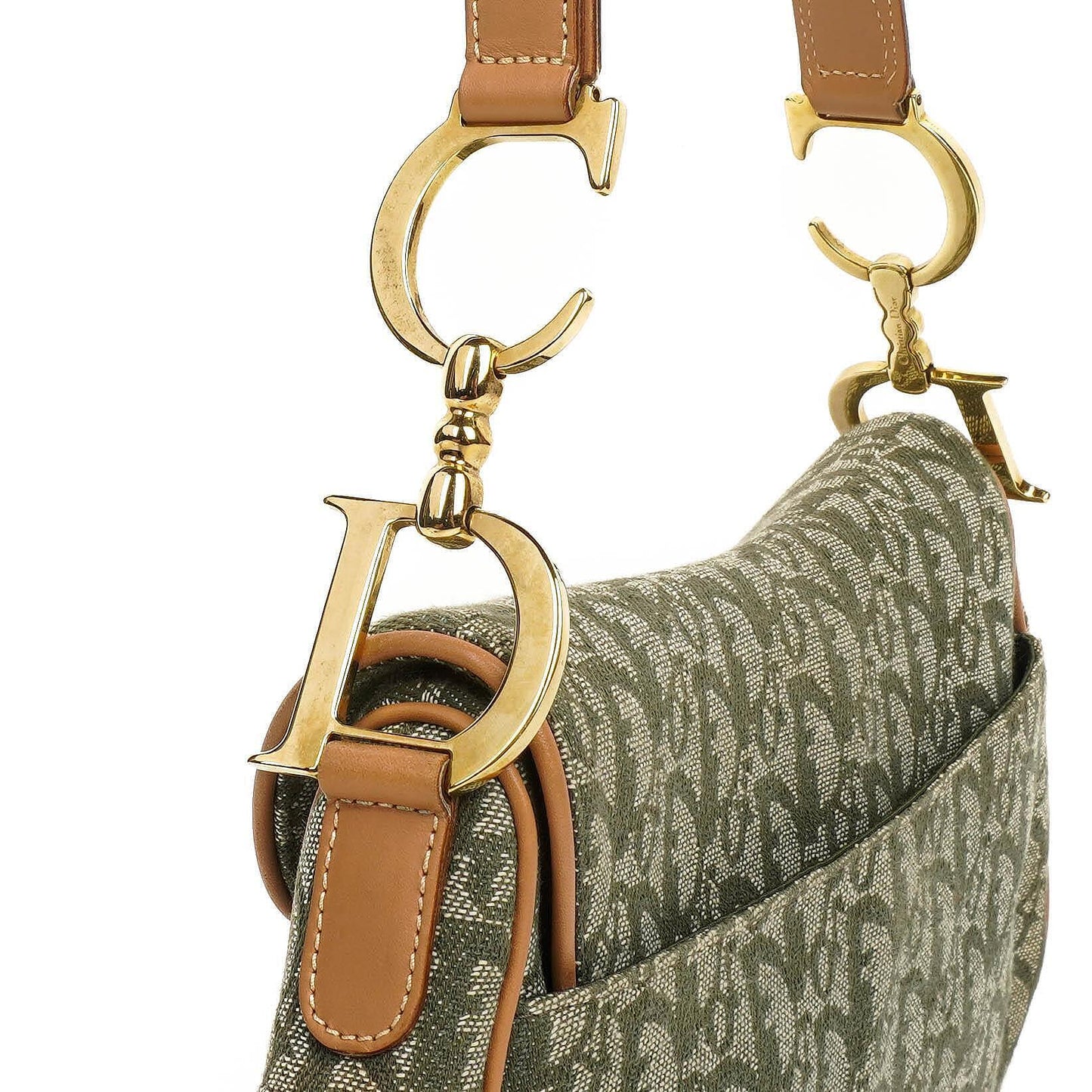 Christian Dior Double Saddle Tasche aus grünem Monogram Jacquard