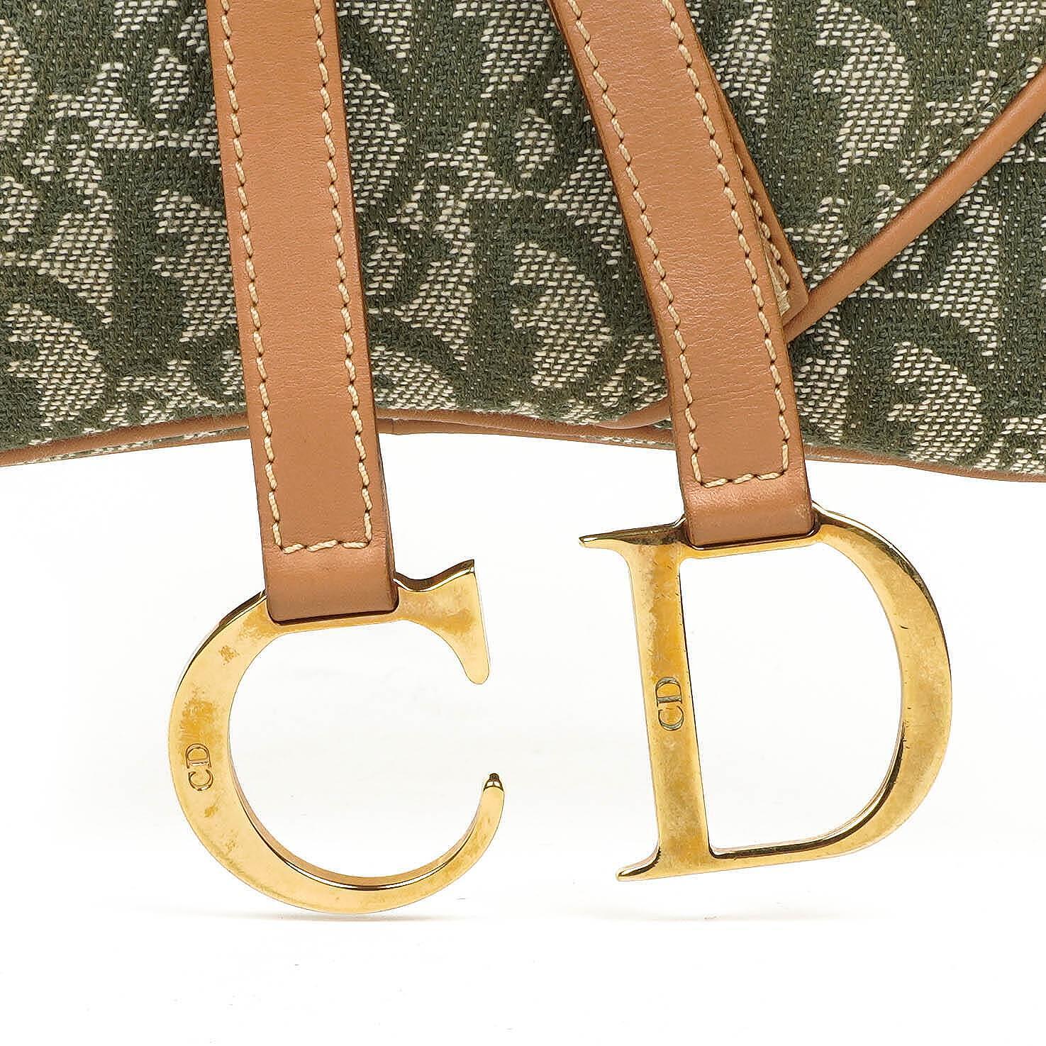 Christian Dior Double Saddle Tasche aus grünem Monogram Jacquard