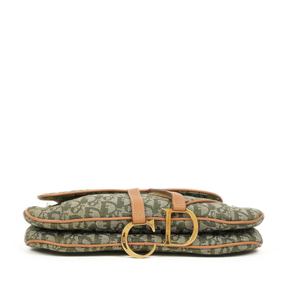 Christian Dior Double Saddle Tasche aus grünem Monogram Jacquard