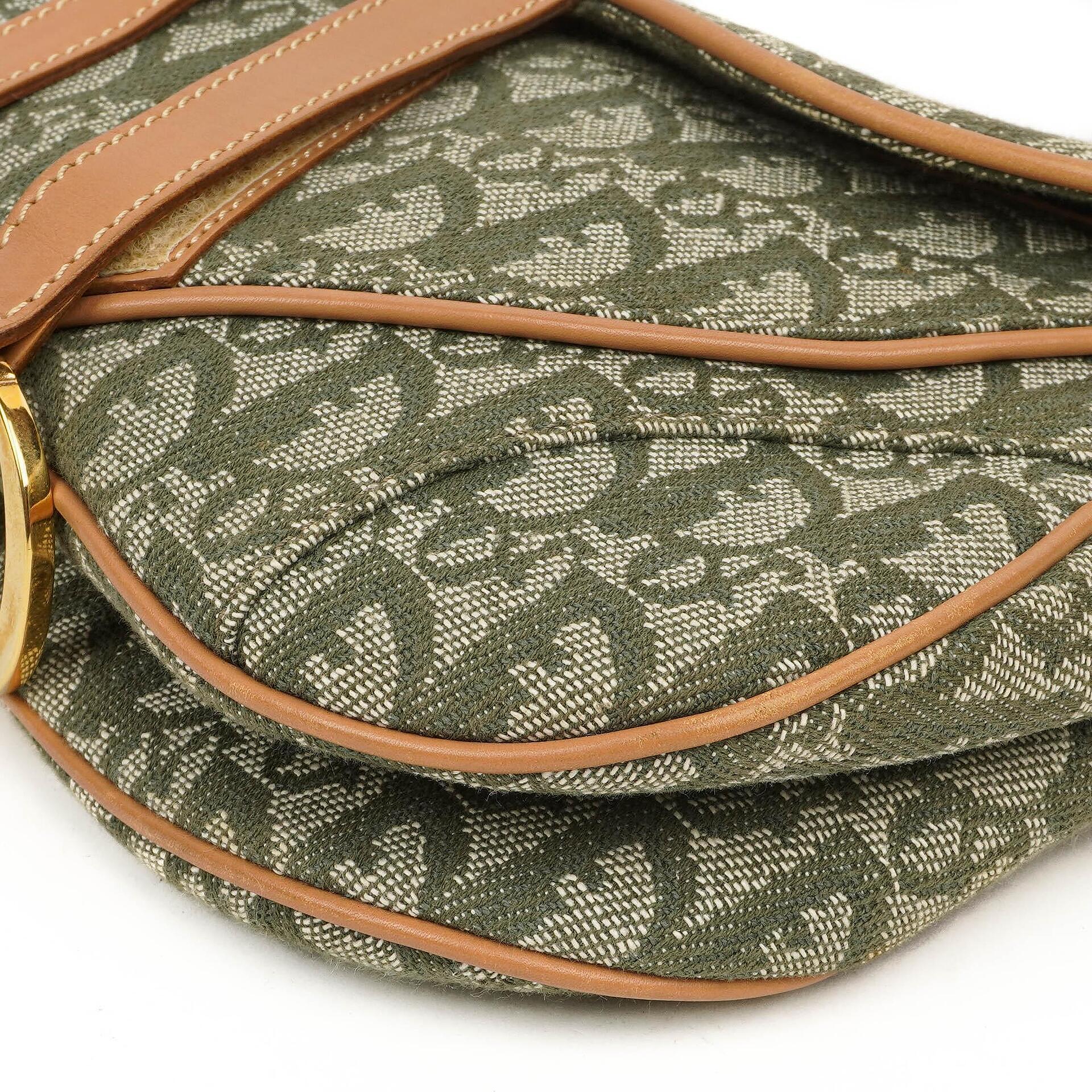 Christian Dior Double Saddle Tasche aus grünem Monogram Jacquard