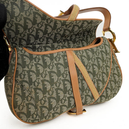 Christian Dior Double Saddle Tasche aus grünem Monogram Jacquard