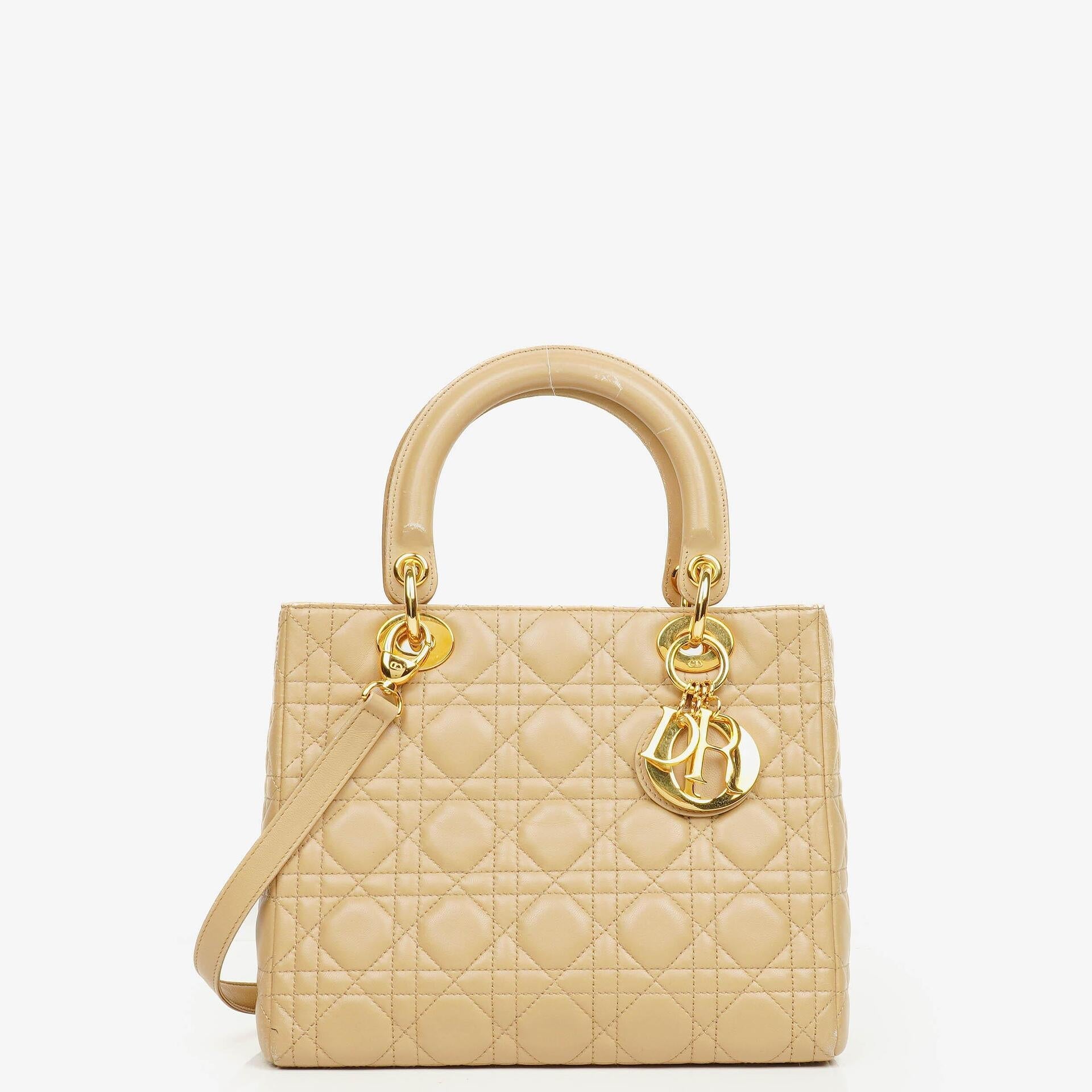 Christian Dior Lady Dior Tasche aus beigem Cannage-Steppleder