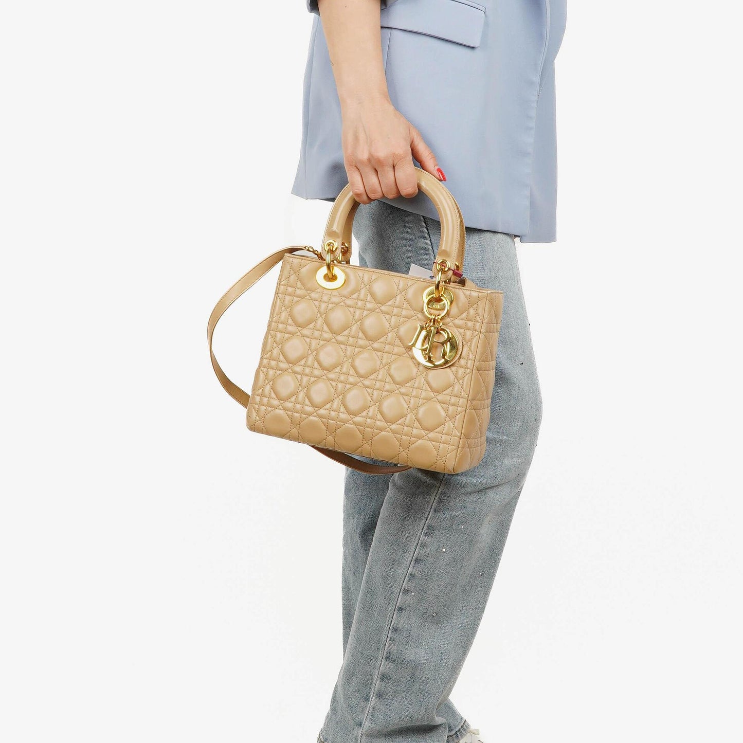 Christian Dior Lady Dior Tasche aus beigem Cannage-Steppleder
