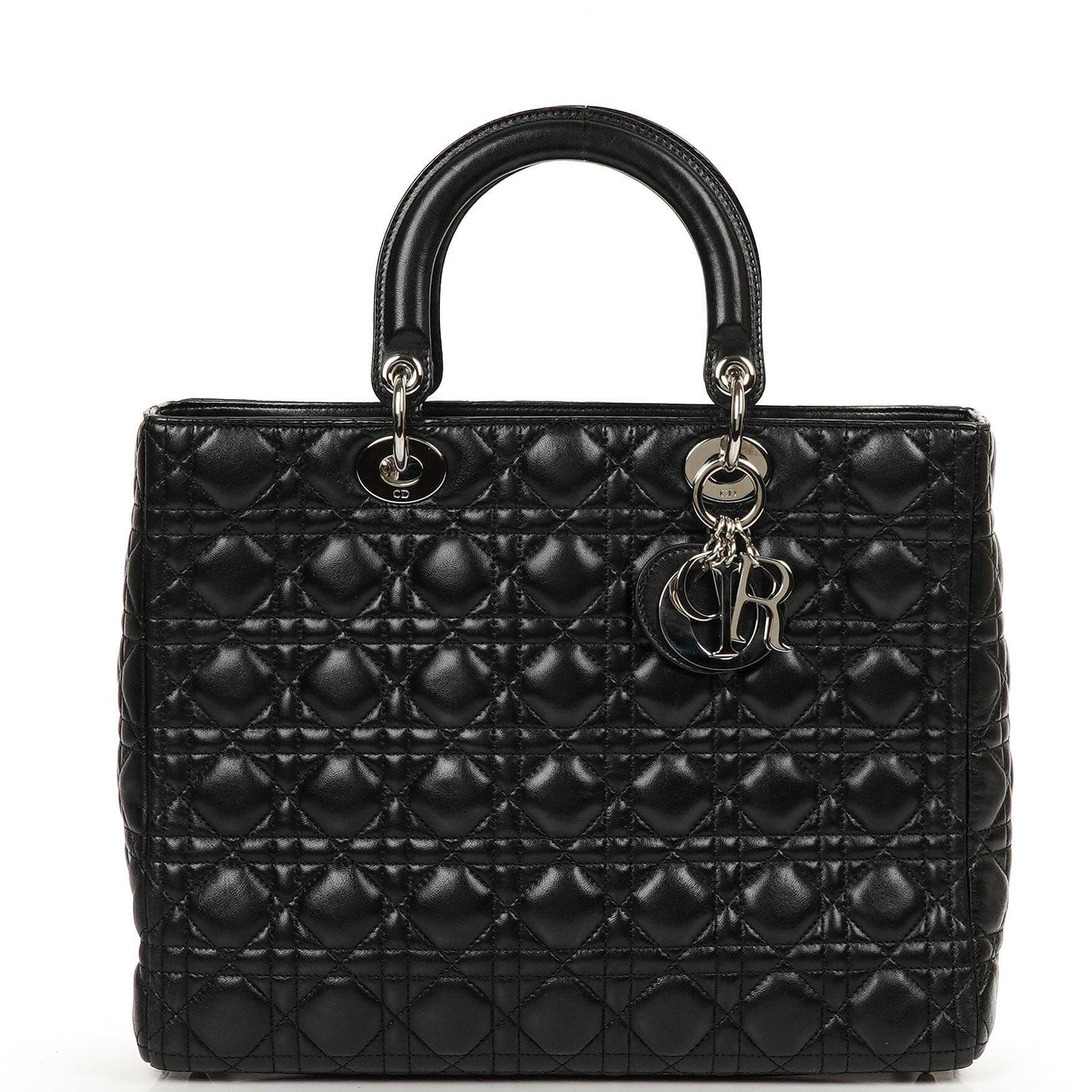 Christian Dior Große Lady Dior Schwarze Cannage Gestepptes Lammleder Handtasche, 2010