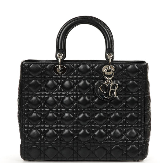 Christian Dior Große Lady Dior Schwarze Cannage Gestepptes Lammleder Handtasche, 2010