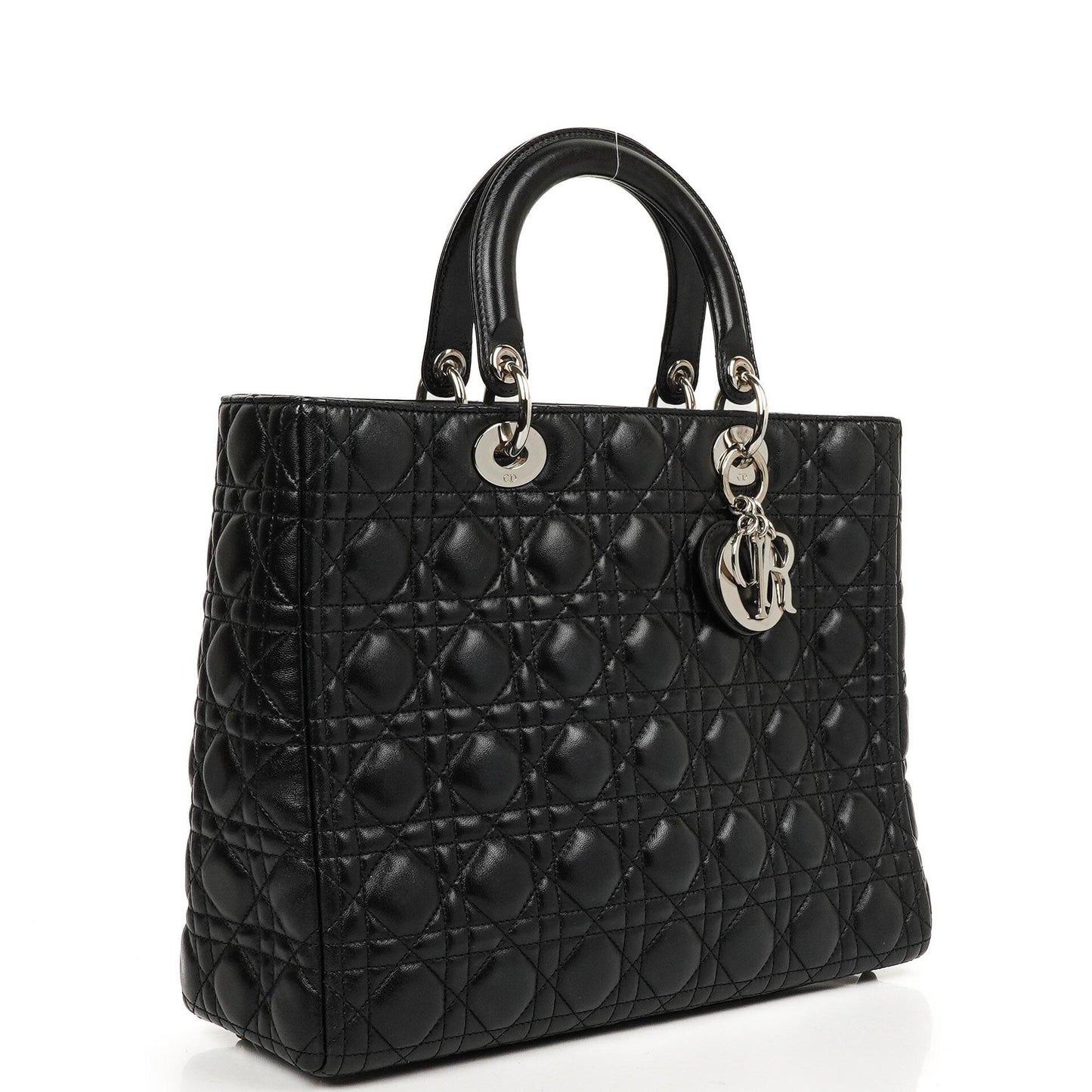 Christian Dior Große Lady Dior Schwarze Cannage Gestepptes Lammleder Handtasche, 2010