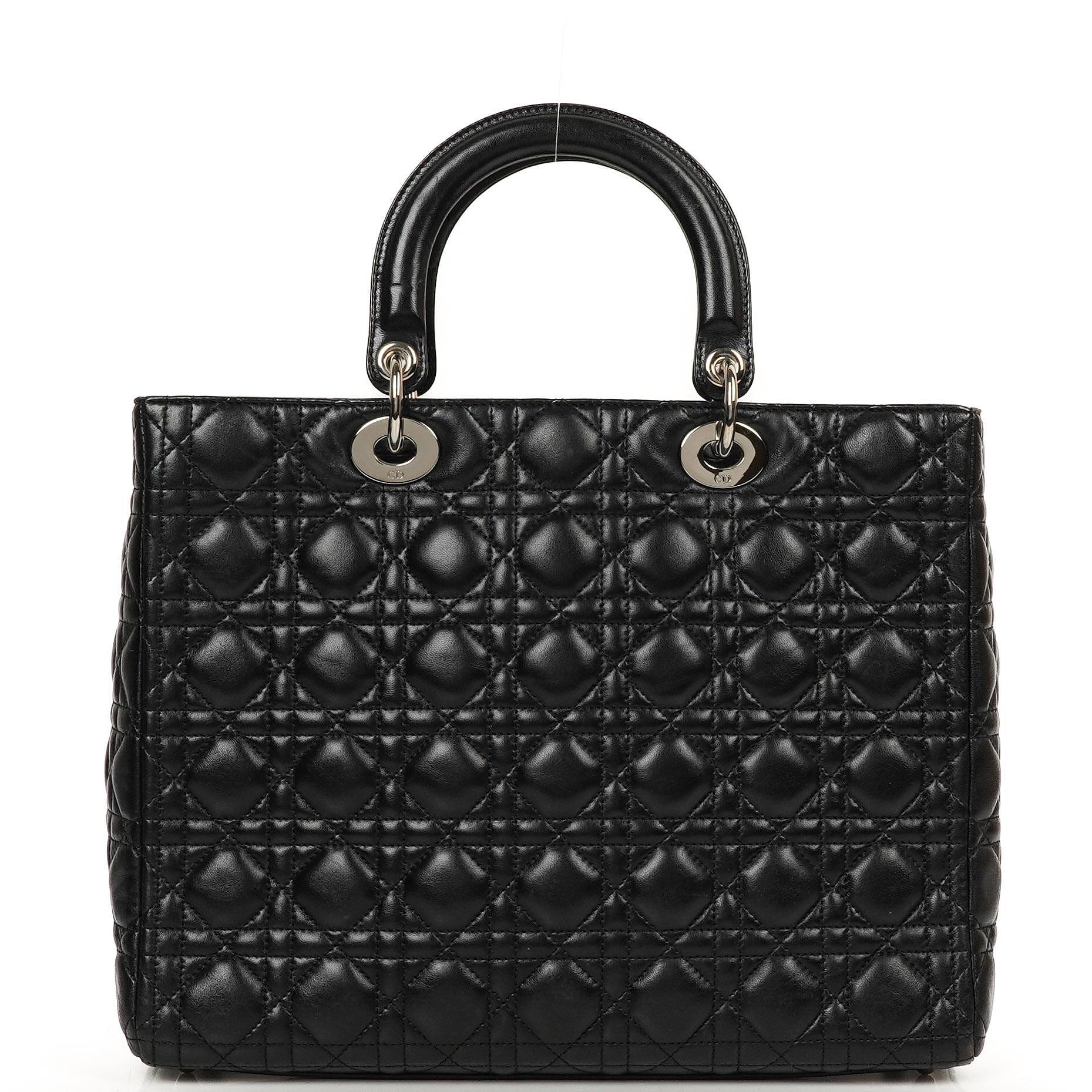Christian Dior Große Lady Dior Schwarze Cannage Gestepptes Lammleder Handtasche, 2010