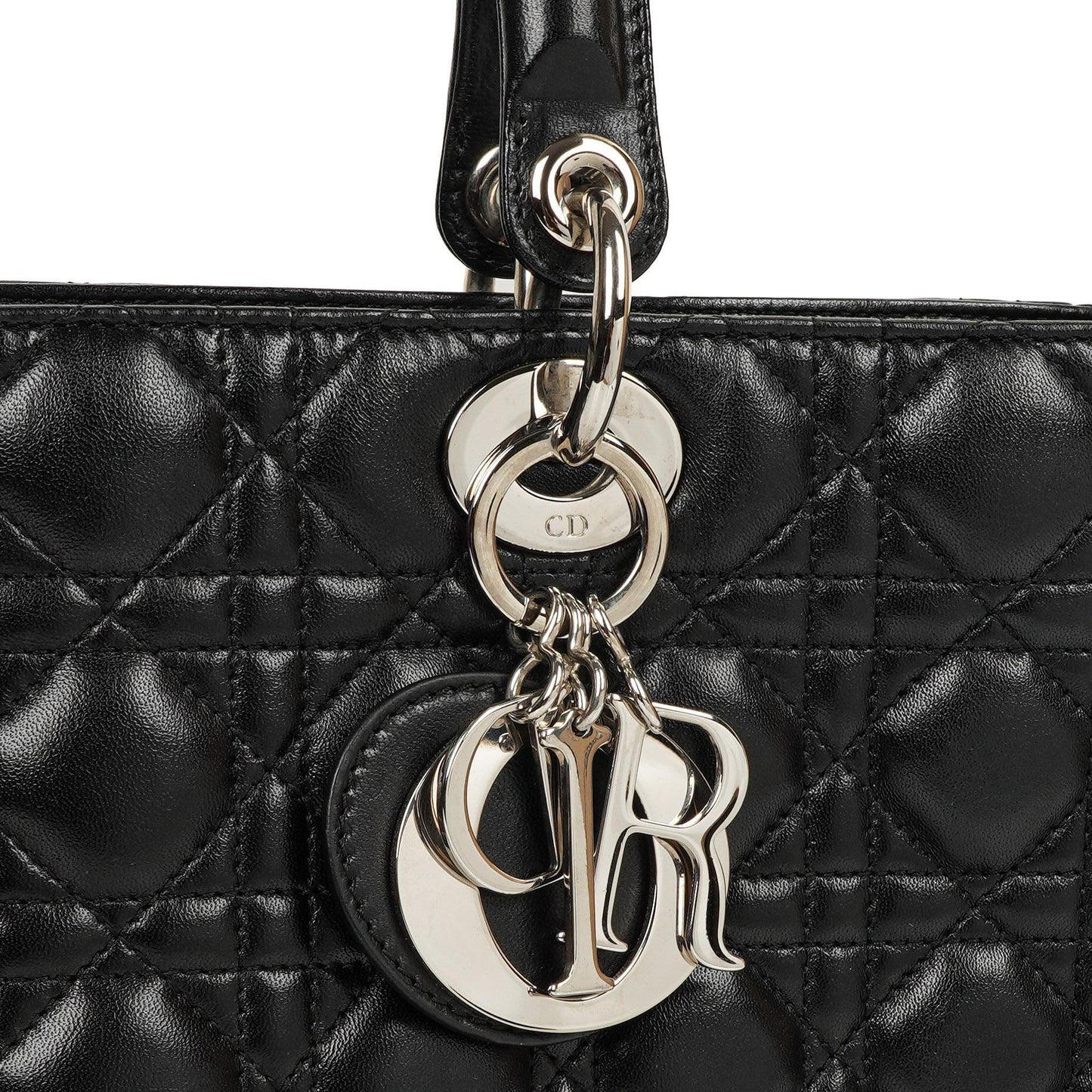 Christian Dior Große Lady Dior Schwarze Cannage Gestepptes Lammleder Handtasche, 2010