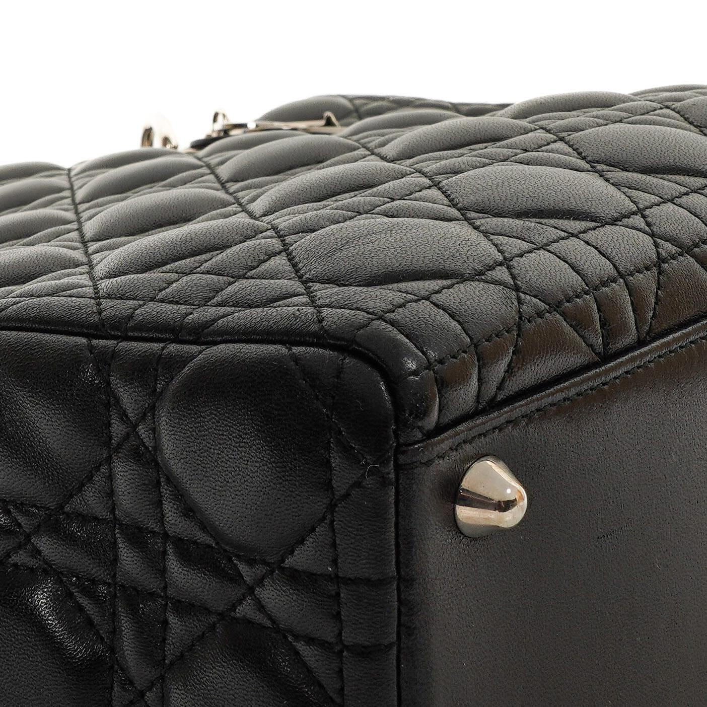 Christian Dior Große Lady Dior Schwarze Cannage Gestepptes Lammleder Handtasche, 2010