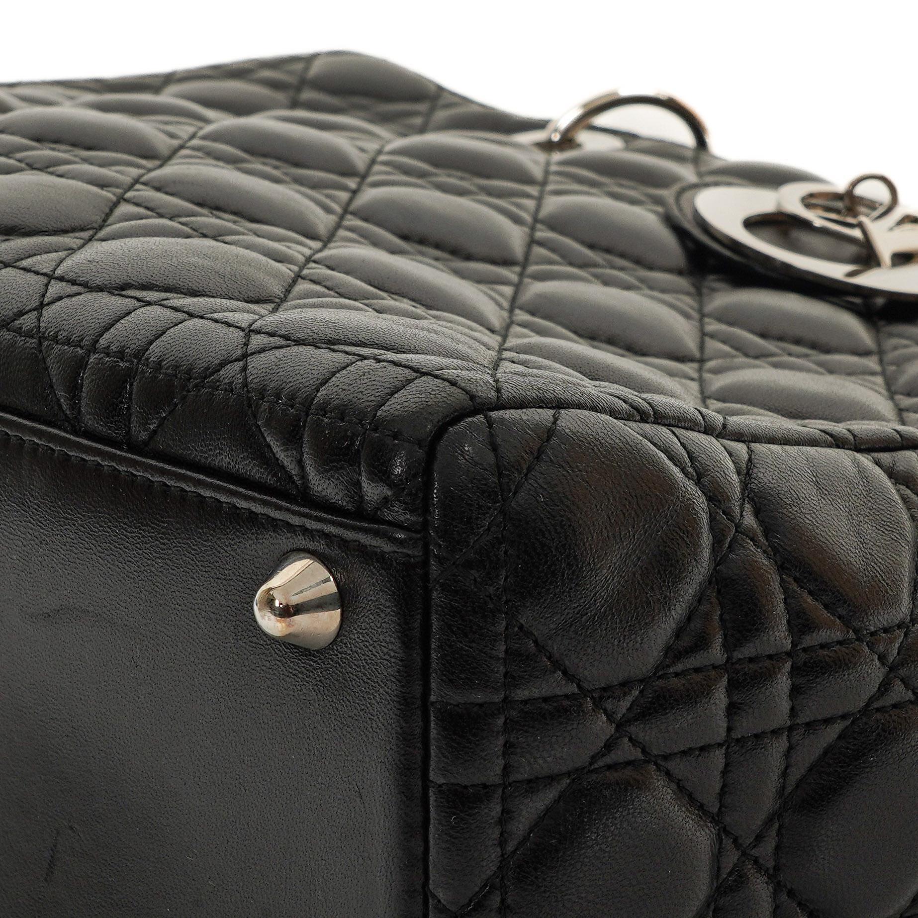 Christian Dior Große Lady Dior Schwarze Cannage Gestepptes Lammleder Handtasche, 2010