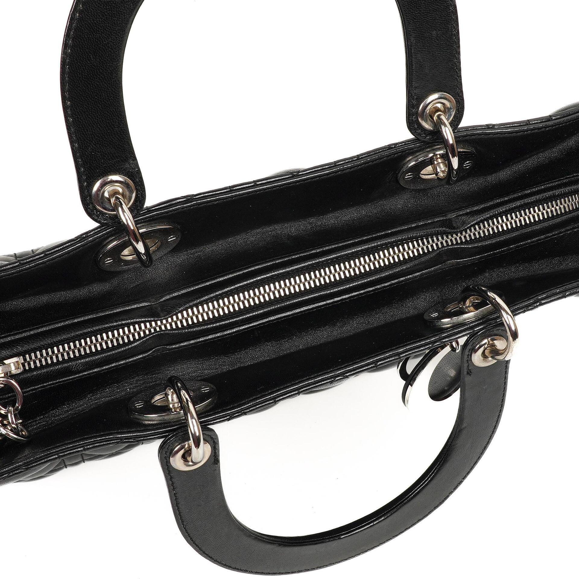 Christian Dior Große Lady Dior Schwarze Cannage Gestepptes Lammleder Handtasche, 2010