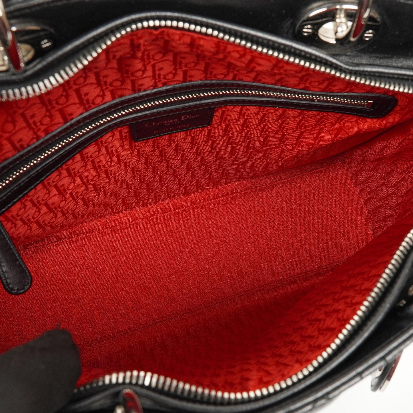 Christian Dior Große Lady Dior Schwarze Cannage Gestepptes Lammleder Handtasche, 2010