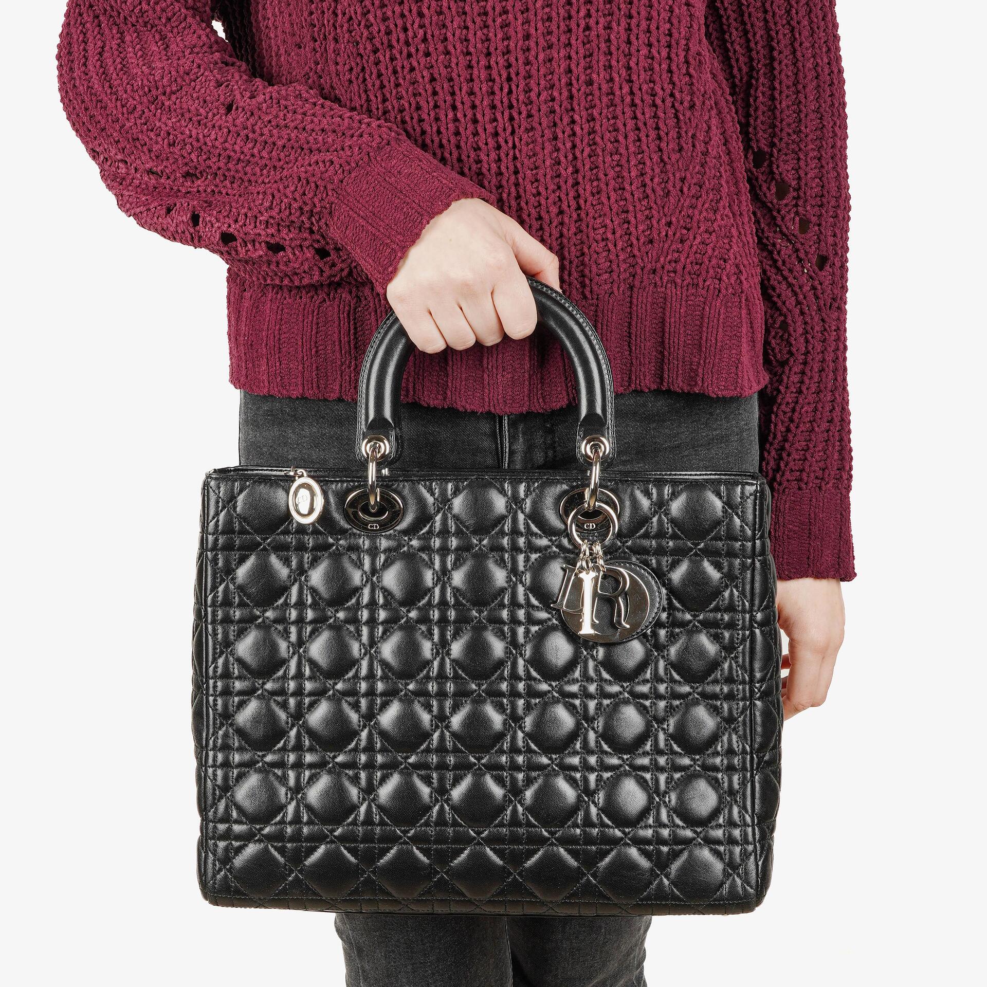 Christian Dior Große Lady Dior Schwarze Cannage Gestepptes Lammleder Handtasche, 2010