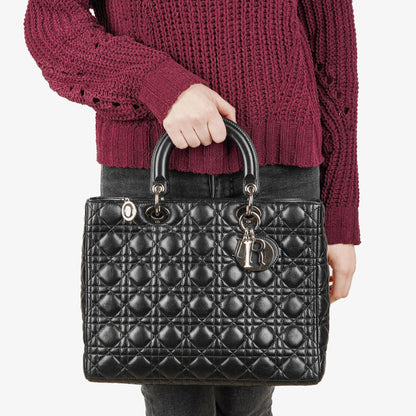 Christian Dior Große Lady Dior Schwarze Cannage Gestepptes Lammleder Handtasche, 2010