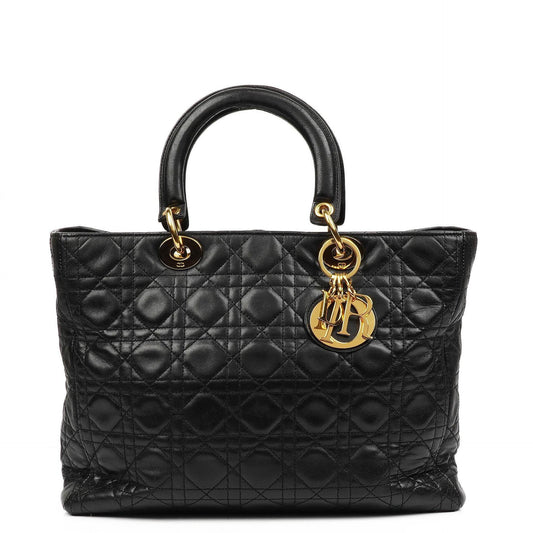 Christian Dior Große Lady Dior Schwarzes Cannage Gestepptes Lammleder Handtasche