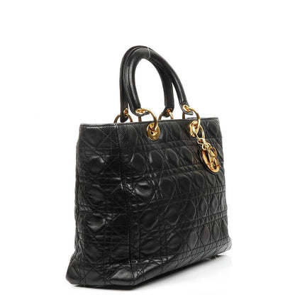 Christian Dior Große Lady Dior Schwarzes Cannage Gestepptes Lammleder Handtasche