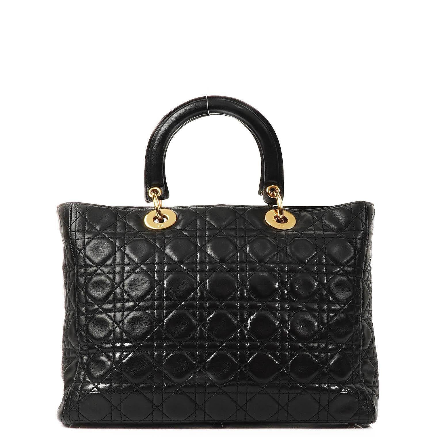 Christian Dior Große Lady Dior Schwarzes Cannage Gestepptes Lammleder Handtasche