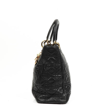 Christian Dior Große Lady Dior Schwarzes Cannage Gestepptes Lammleder Handtasche