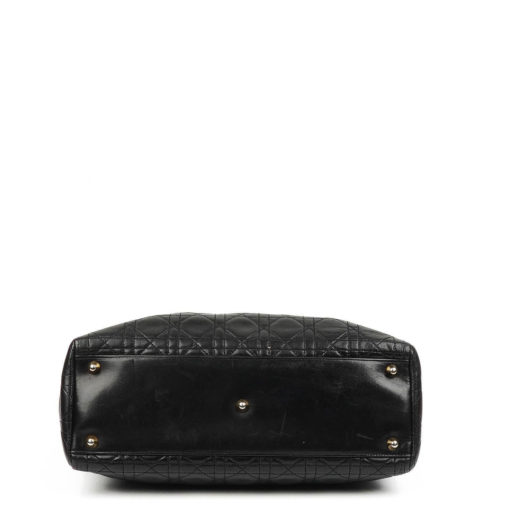 Christian Dior Große Lady Dior Schwarzes Cannage Gestepptes Lammleder Handtasche