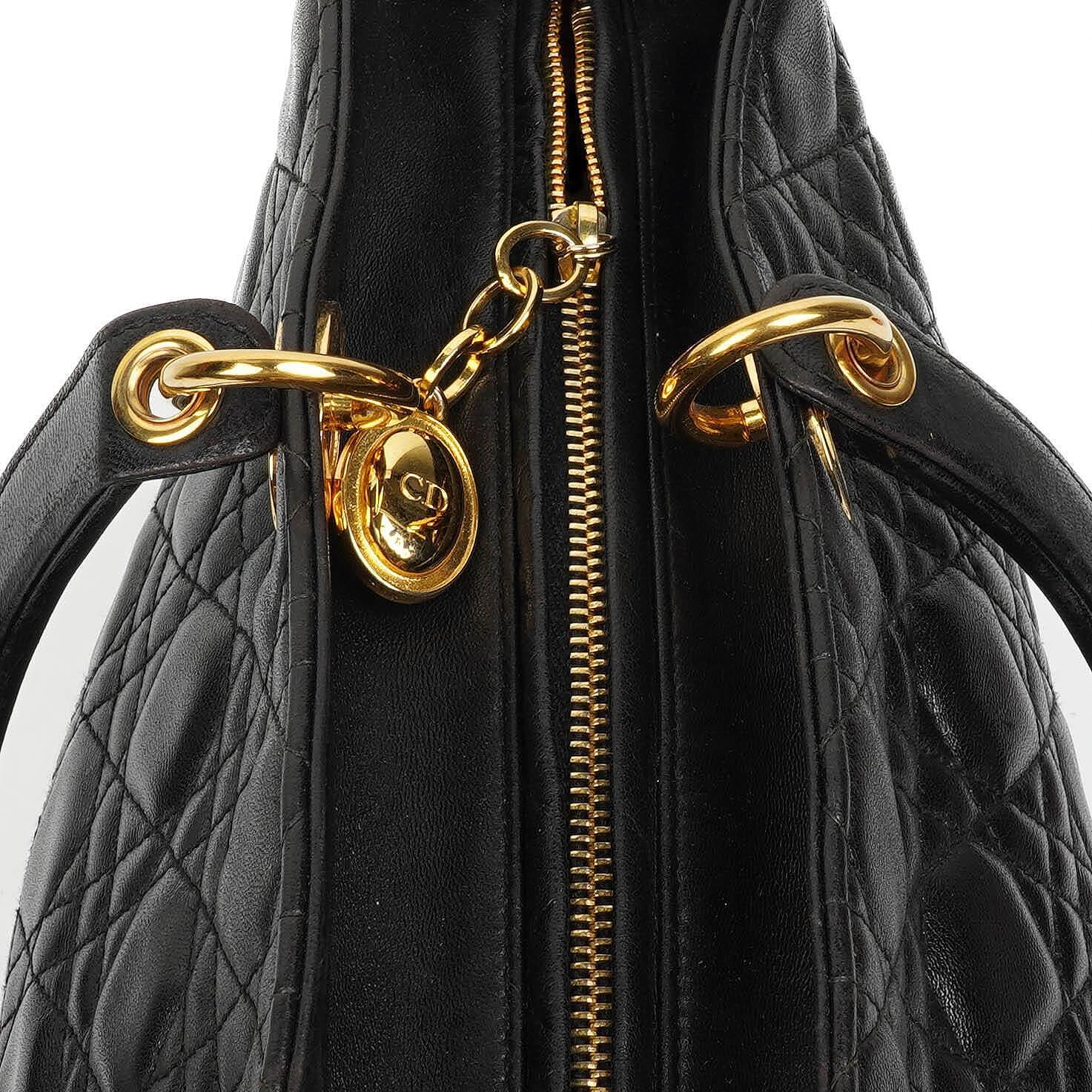 Christian Dior Große Lady Dior Schwarzes Cannage Gestepptes Lammleder Handtasche