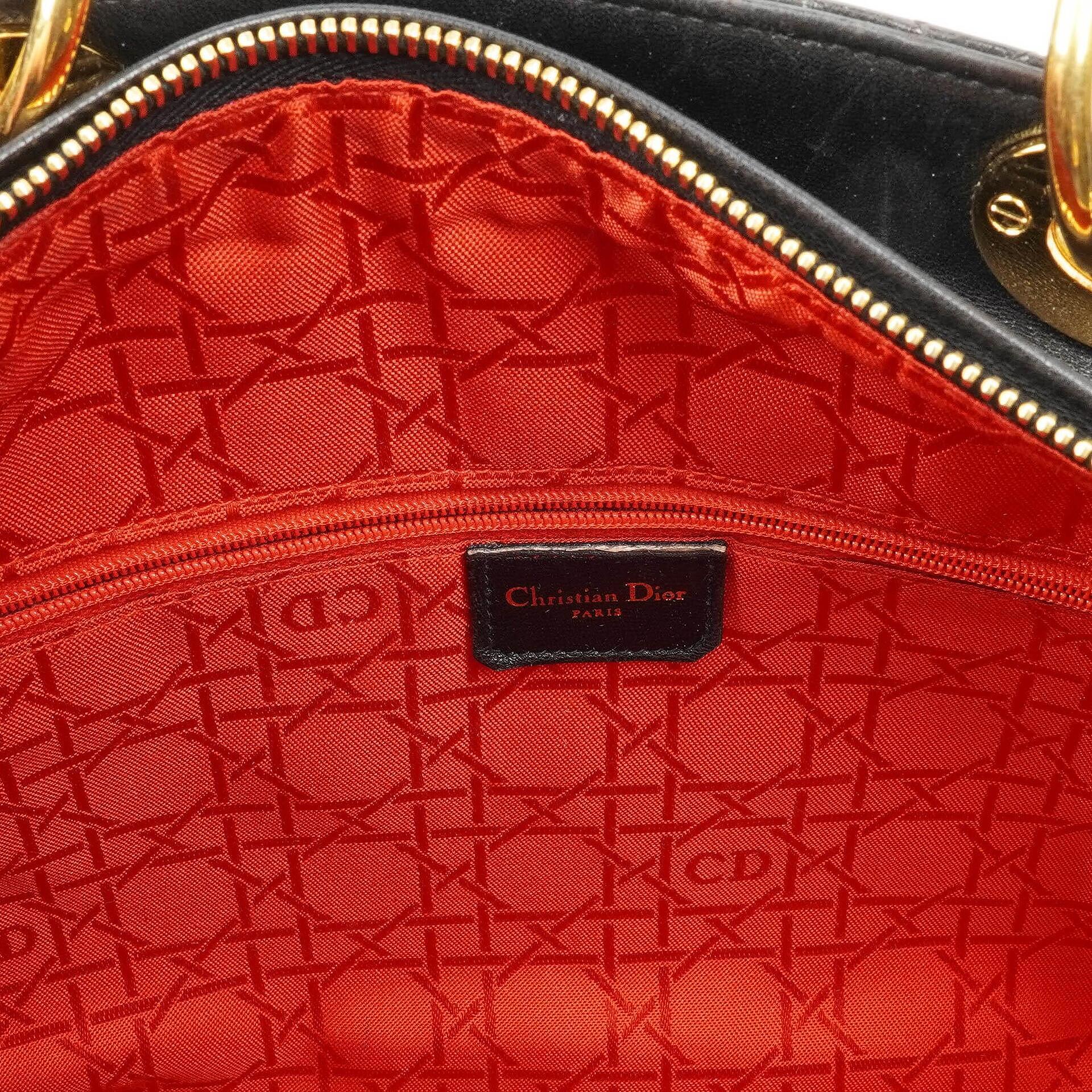 Christian Dior Große Lady Dior Schwarzes Cannage Gestepptes Lammleder Handtasche