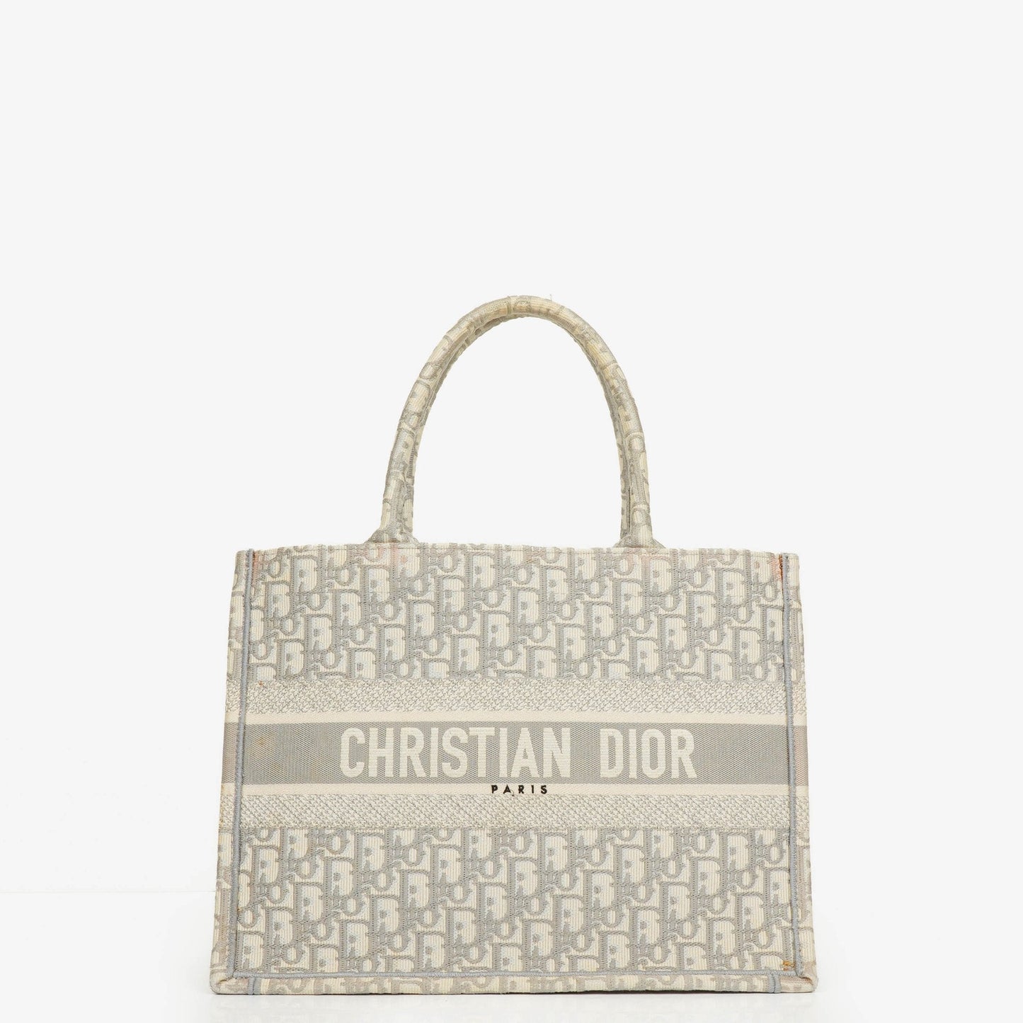 Christian Dior Book Tote Medium mit Oblique-Stickerei in Ecru und Grau