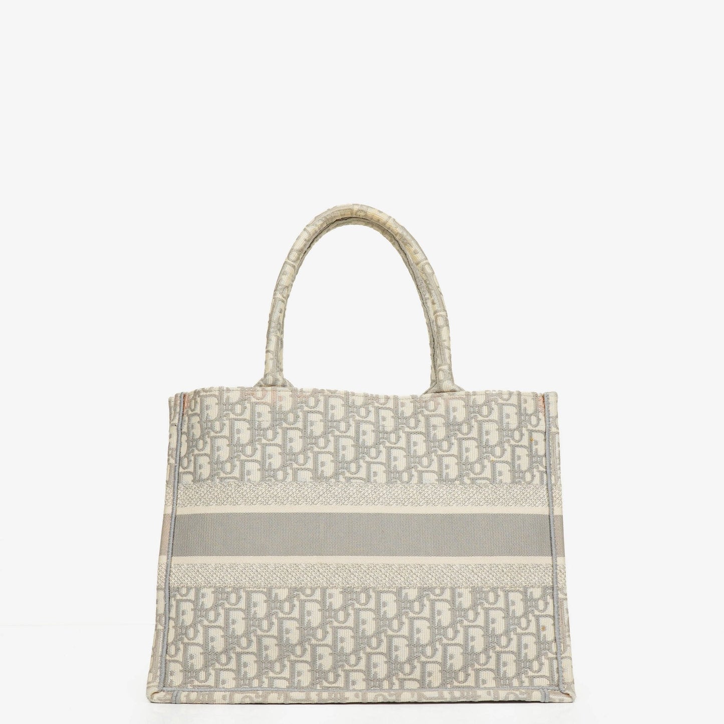 Christian Dior Book Tote Medium mit Oblique-Stickerei in Ecru und Grau