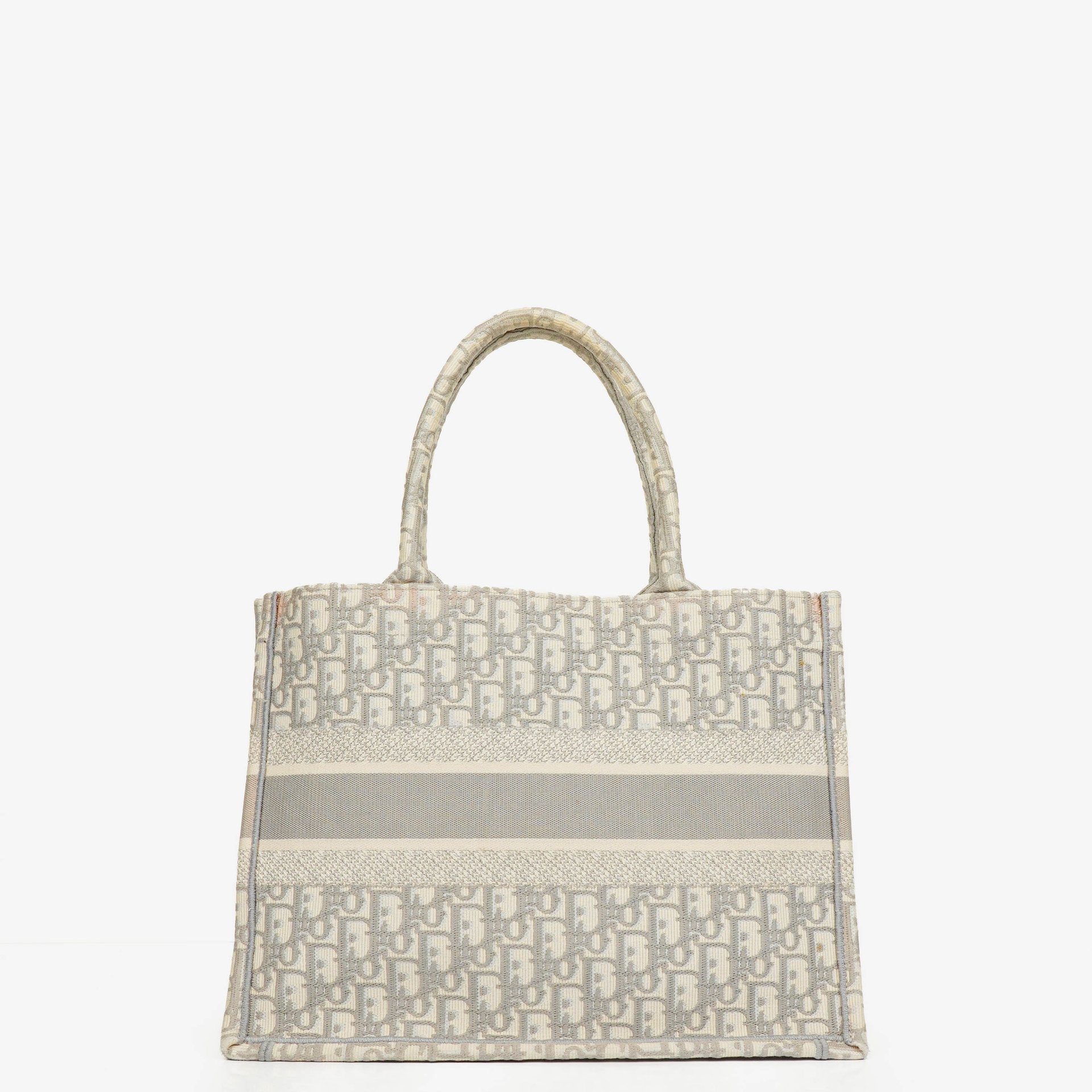 Christian Dior Book Tote Medium mit Oblique-Stickerei in Ecru und Grau