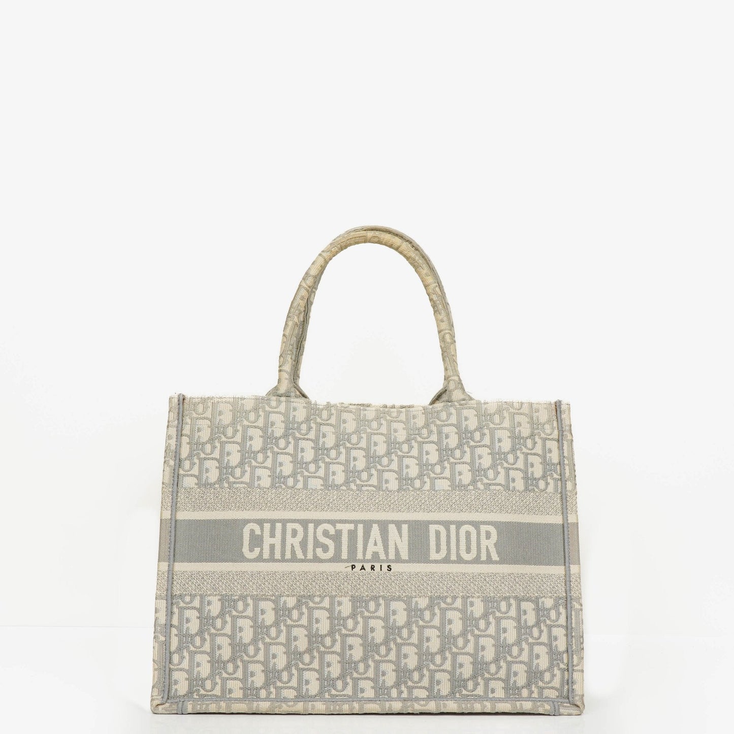 Christian Dior Book Tote Medium mit Oblique Stickerei in Ecru und Grau