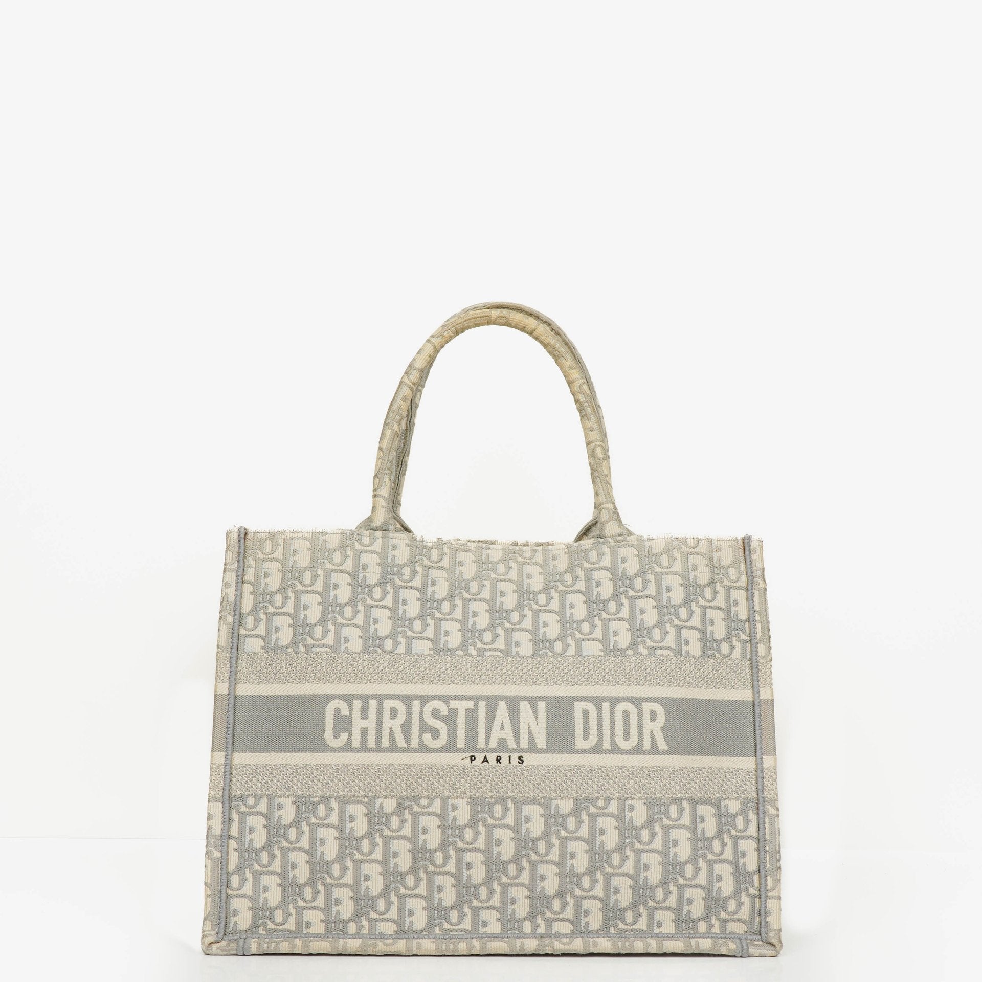 Christian Dior Book Tote Medium mit Oblique Stickerei in Ecru und Grau