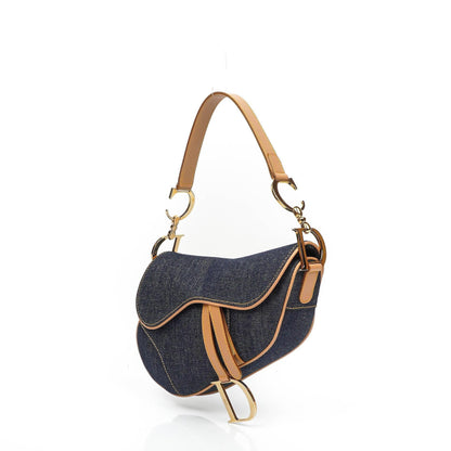 Christian Dior Medium Saddle Tasche aus blauem Denim