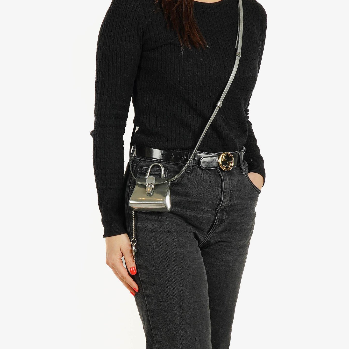 Delvaux Brillant Super Mini Charm Tasche aus Vernis