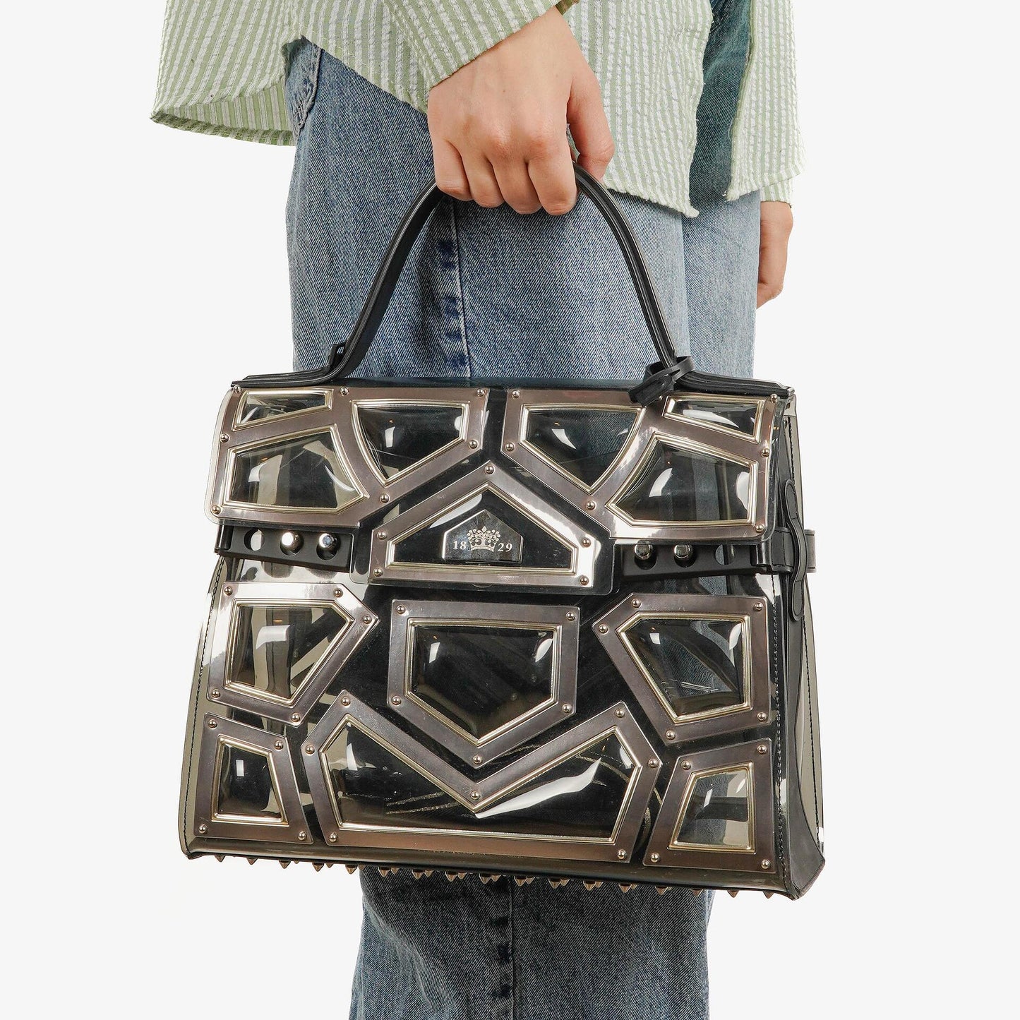 Delvaux Gladiator Tempete Satchel aus Vinyl in Antiksilber
