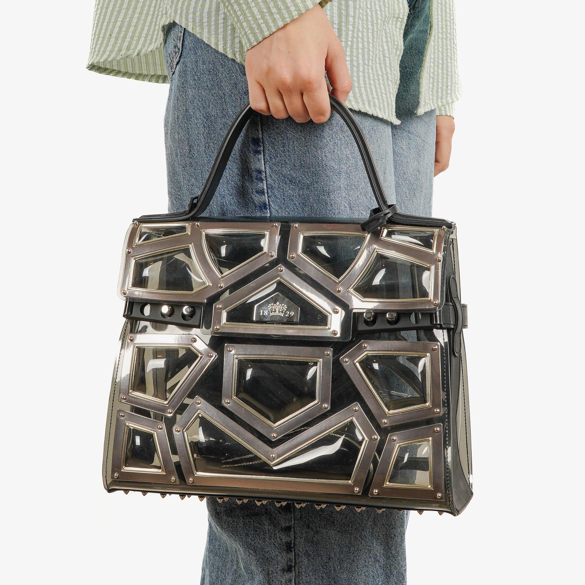 Delvaux Gladiator Tempete Satchel aus Vinyl in Antiksilber