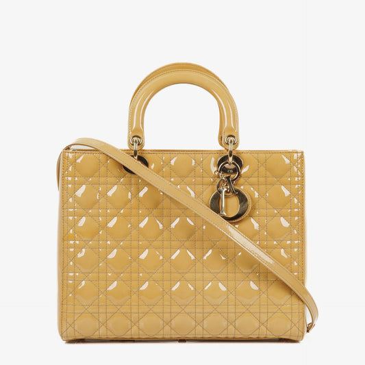 Dior Lady Dior Vintage Große Beige Lack-Kalbsleder Handtasche