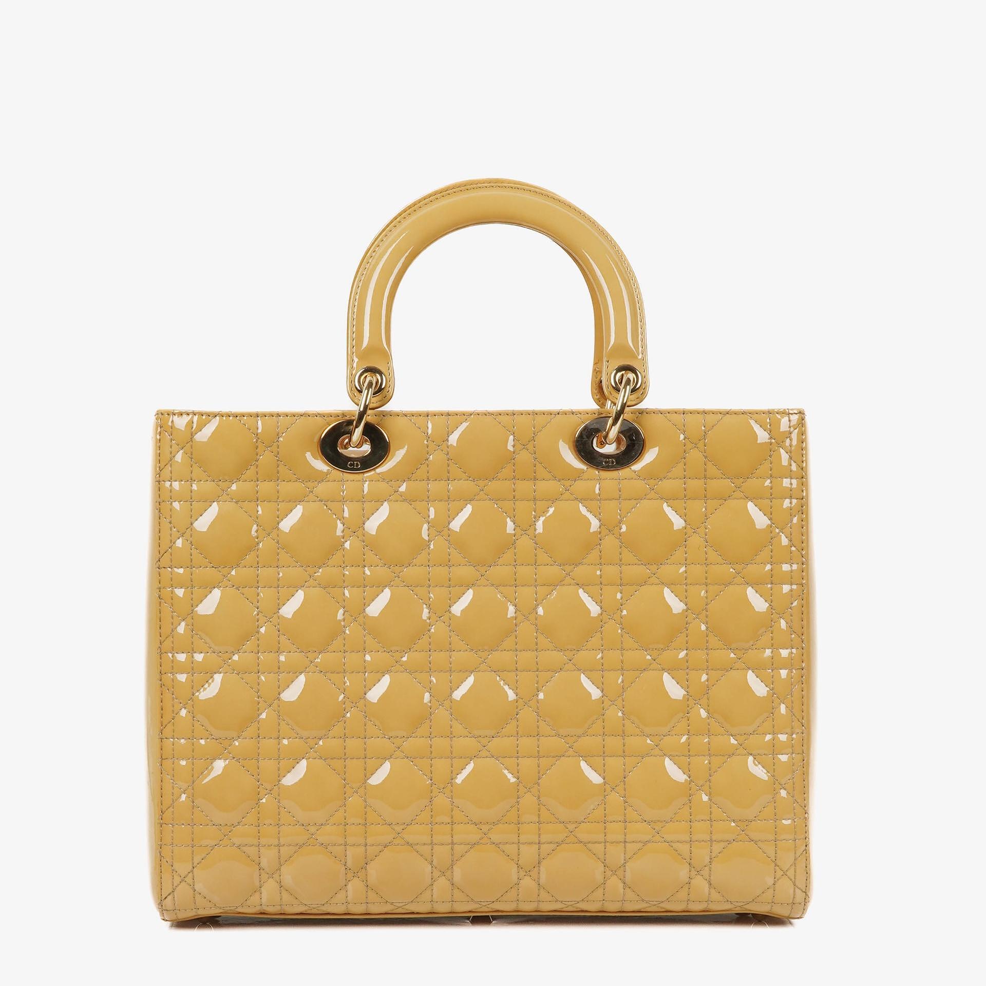 Dior Lady Dior Vintage Große Beige Lack-Kalbsleder Handtasche